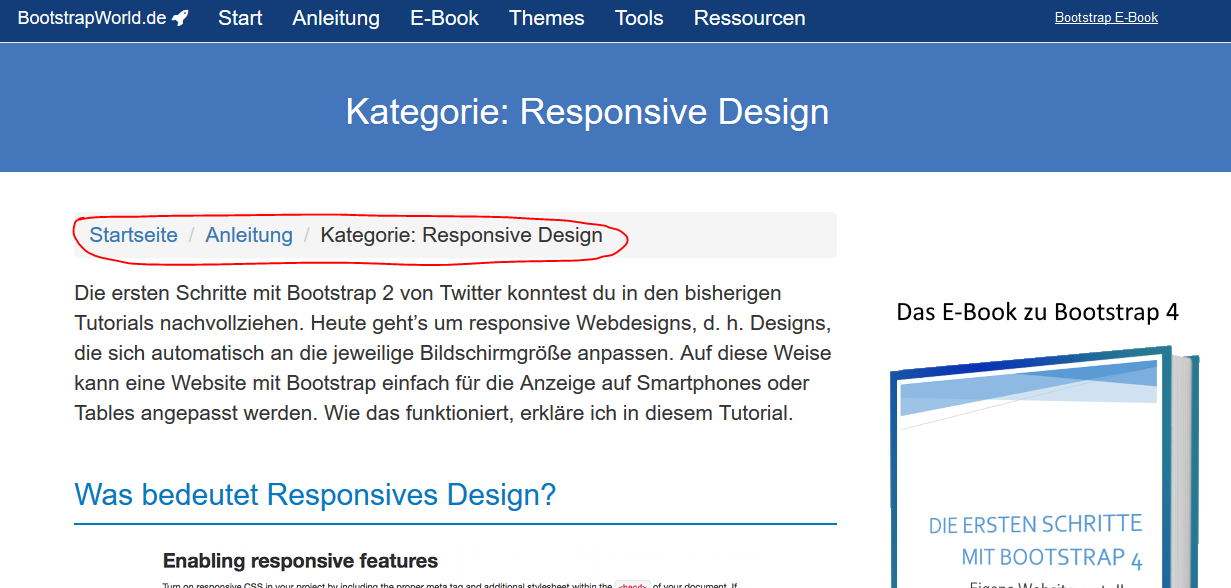 Breadcrumb mit Bootstrap