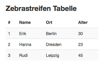 <br>Tabelle mit Zebrastreifen / Hover-Effekt